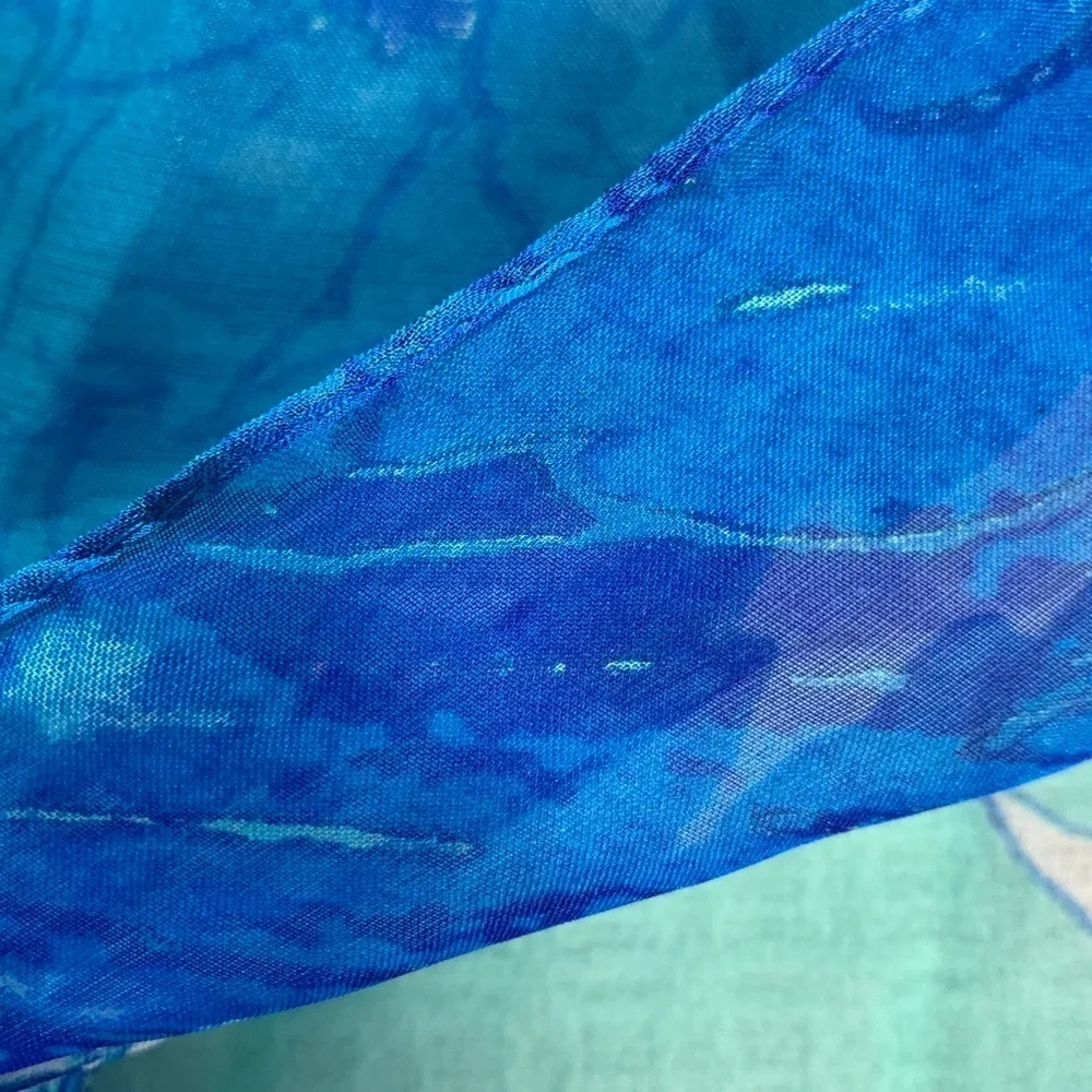 Jones New York blue and green tropical floral print silk scarf